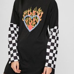 Checkered oversized long sleeve shirt dress